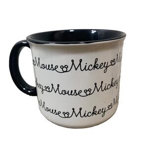 *RARE* Disney Mickey Mouse Script Outline Mug Coffee Tea Cup Black & White